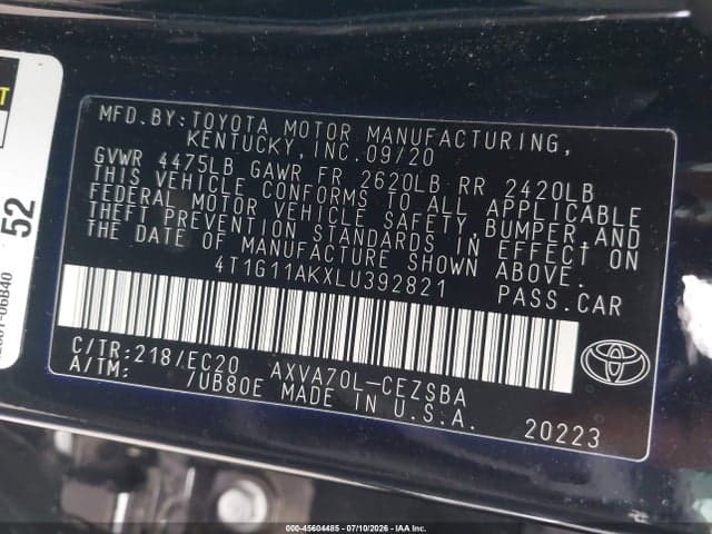 2020 TOYOTA CAMRY SE NIGHTSHADE EDITION 9