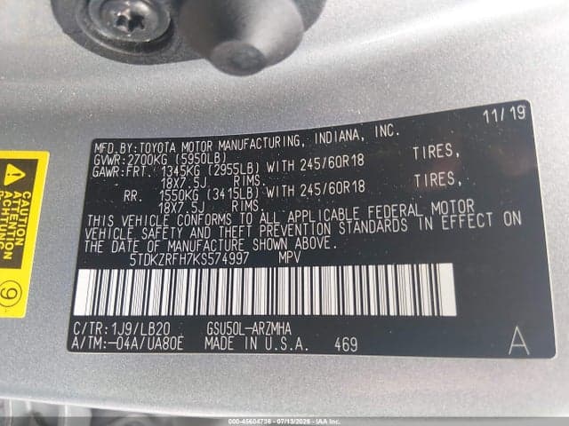 2019 TOYOTA HIGHLANDER XLE 9