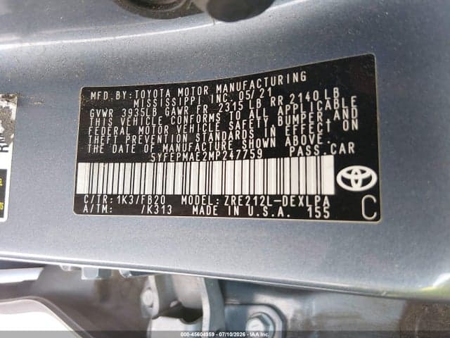 2021 TOYOTA COROLLA LE 9