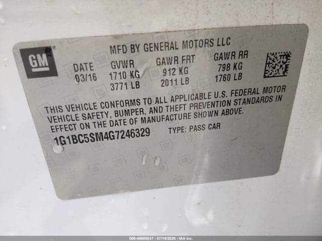 2016 CHEVROLET CRUZE LS AUTO 9