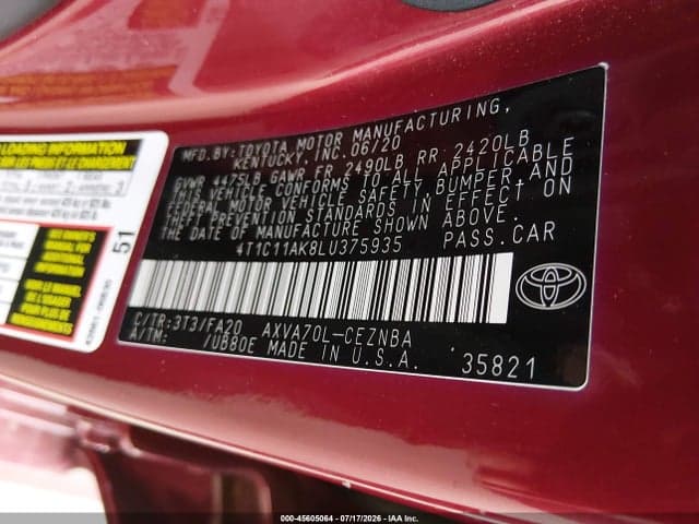 2020 TOYOTA CAMRY LE 9