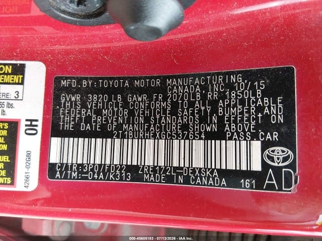 2016 TOYOTA COROLLA S W/SPECIAL EDITION PKG 9