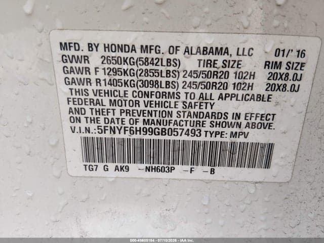2016 HONDA PILOT TOURING 9