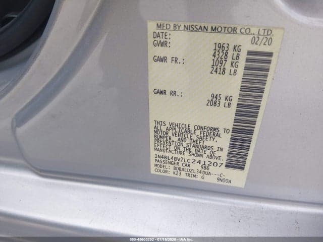 2020 NISSAN ALTIMA S FWD 9