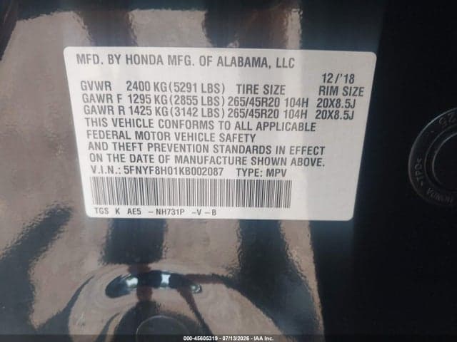 2019 HONDA PASSPORT ELITE 9