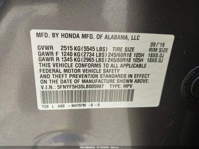 2020 HONDA PILOT 2WD EX 9