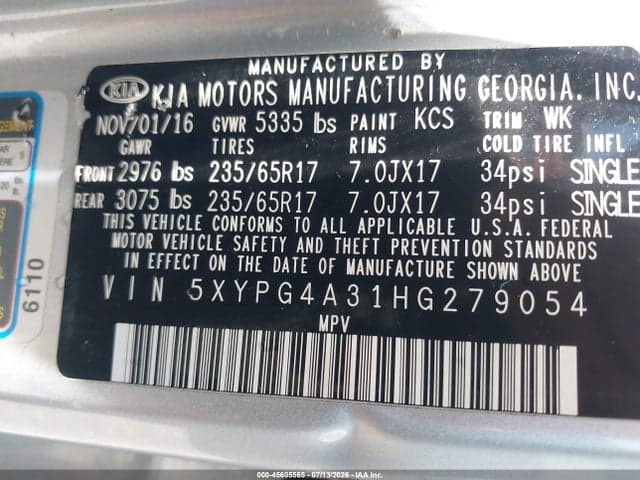 2017 KIA SORENTO 2.4L LX 9
