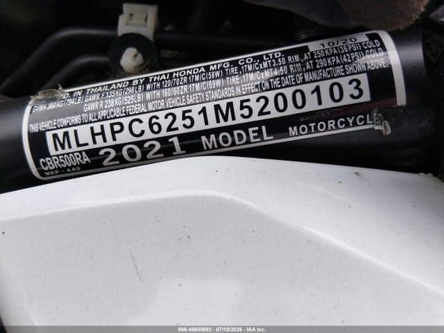 2021 HONDA CBR500 RA 10