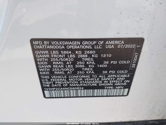 2022 VOLKSWAGEN ATLAS 2.0T SE W/TECHNOLOGY 9