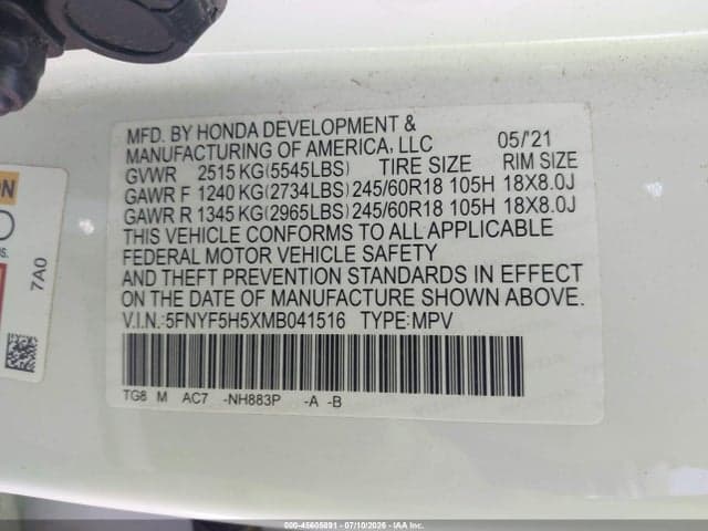 2021 HONDA PILOT 2WD EX-L 9