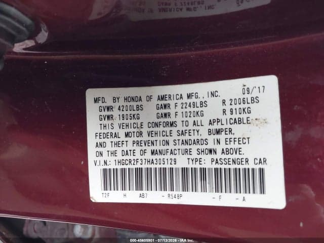 2017 HONDA ACCORD LX 9
