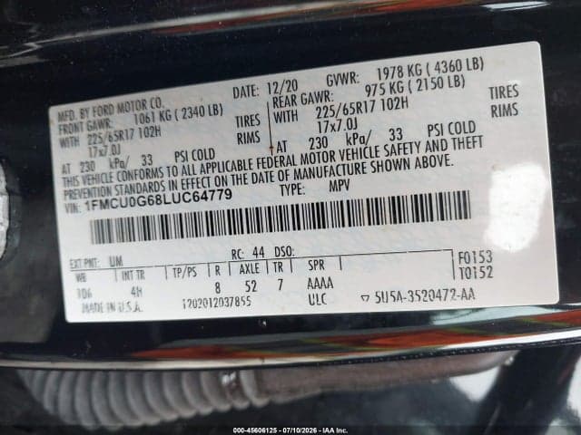 2020 FORD ESCAPE SE 9