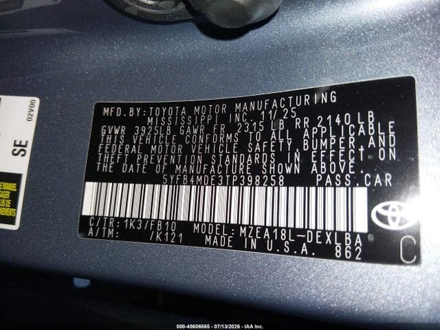 2026 TOYOTA COROLLA LE 9