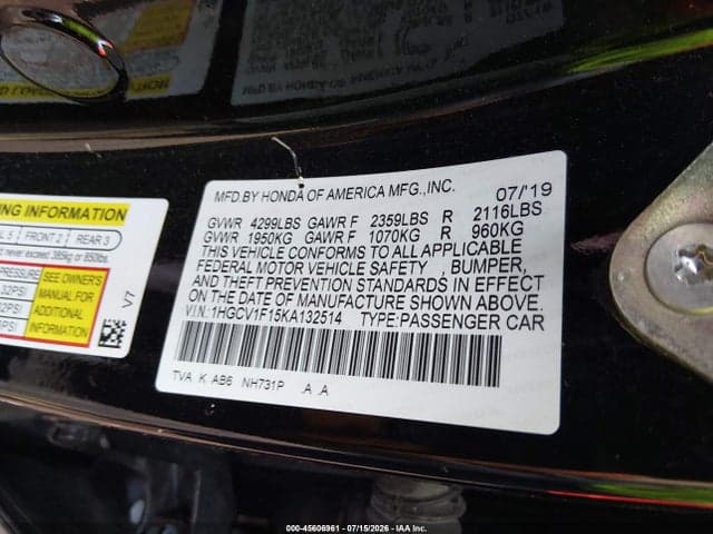 2019 HONDA ACCORD LX 9