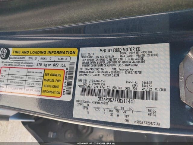 2019 FORD FUSION S 9