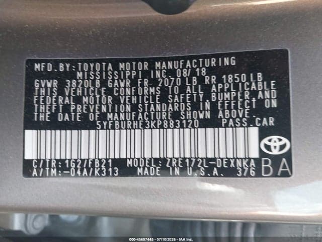 2019 TOYOTA COROLLA LE 9