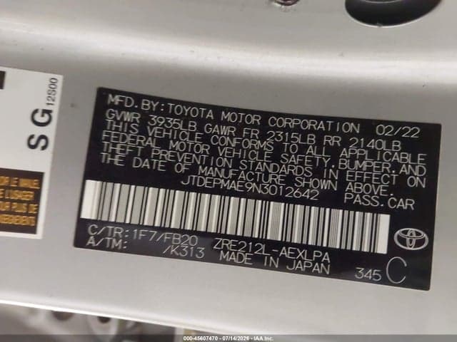 2022 TOYOTA COROLLA LE 9