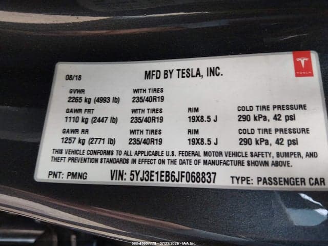 2018 TESLA MODEL 3 LONG RANGE/PERFORMANCE 9