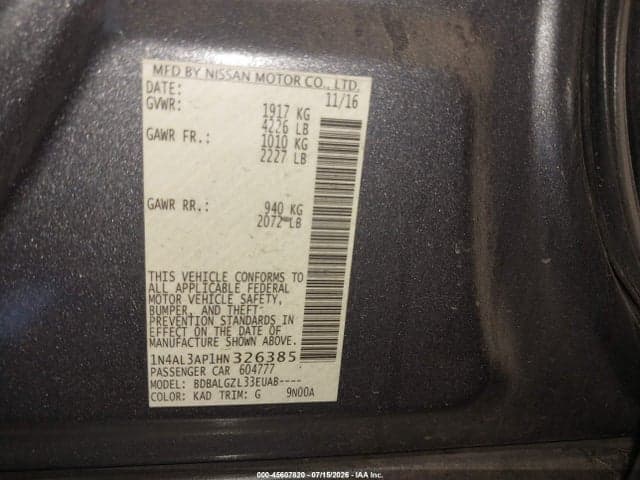 2017 NISSAN ALTIMA 2.5 S 9