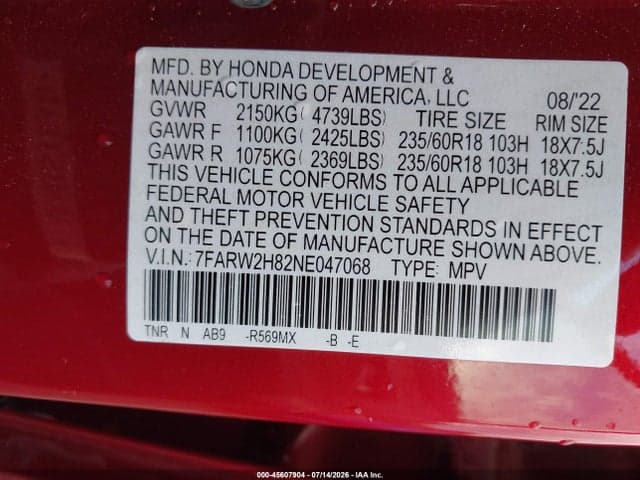 2022 HONDA CR-V AWD EX-L 9