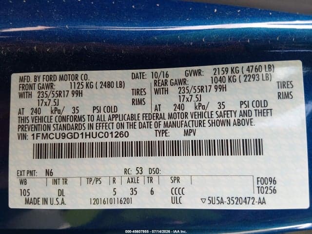 2017 FORD ESCAPE SE 9
