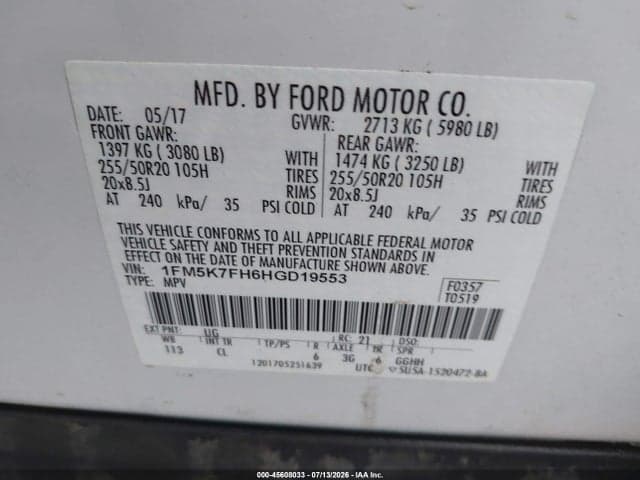 2017 FORD EXPLORER LIMITED 9