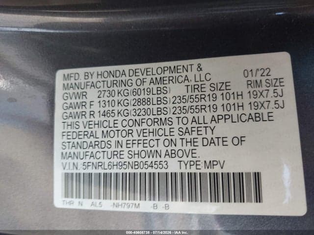 2022 HONDA ODYSSEY ELITE 9