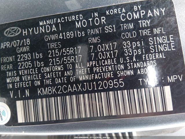2018 HYUNDAI KONA SEL 9