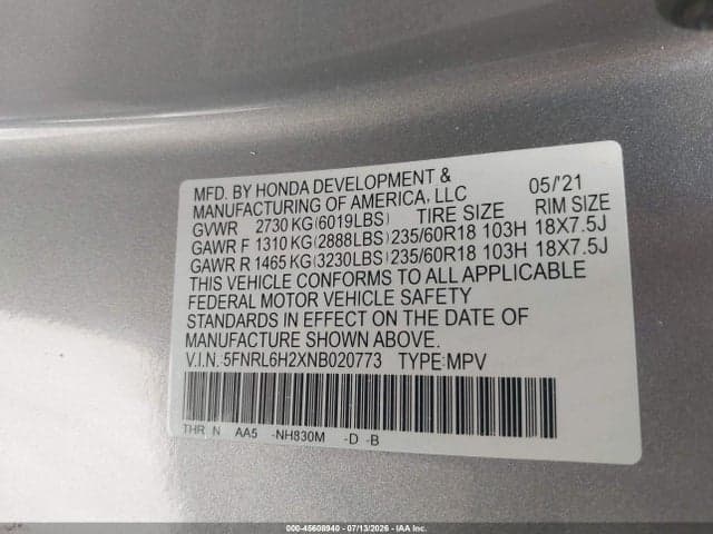 2022 HONDA ODYSSEY LX 9