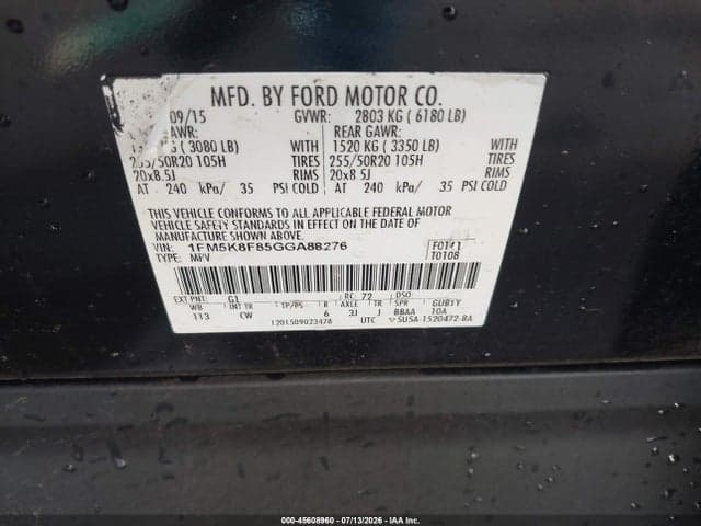 2016 FORD EXPLORER LIMITED 9