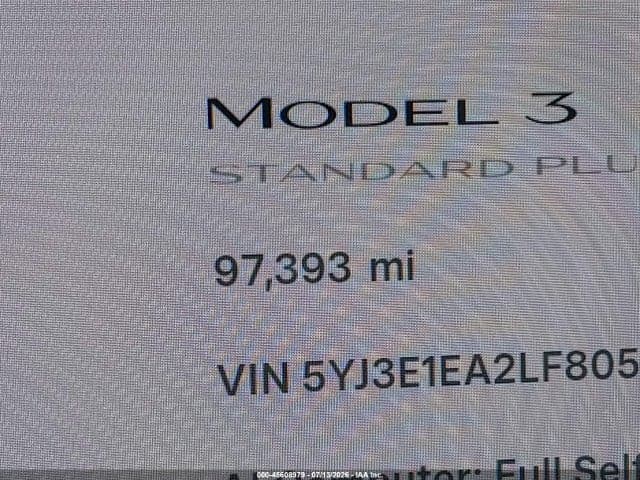 2020 TESLA MODEL 3 STANDARD RANGE PLUS REAR-WHEEL DRIVE/STANDARD RANGE REAR-WHEEL DRIVE 7