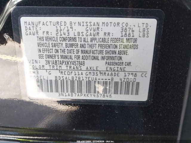 2019 NISSAN SENTRA S 9