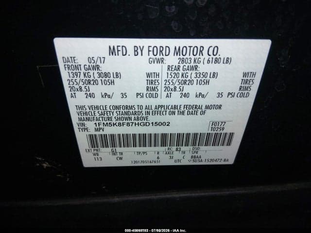 2017 FORD EXPLORER LIMITED 9
