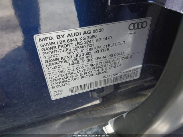 2021 AUDI Q7 PREMIUM PLUS 55 TFSI QUATTRO TIPTRONIC 9