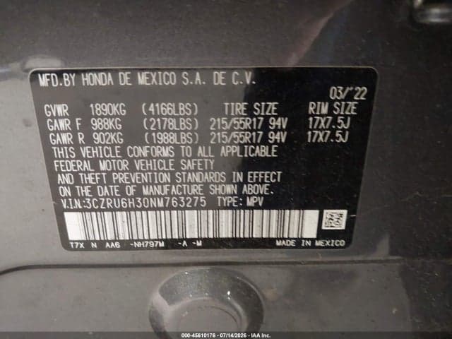 2022 HONDA HR-V AWD LX 9