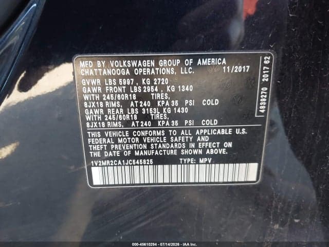 2018 VOLKSWAGEN ATLAS 3.6L V6 SEL 9