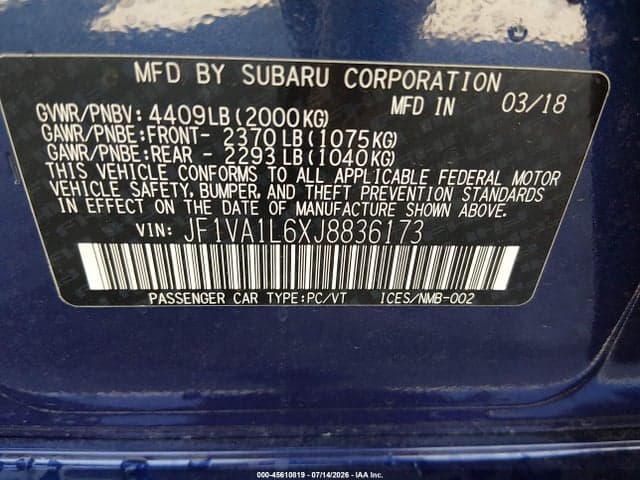 2018 SUBARU WRX LIMITED 9