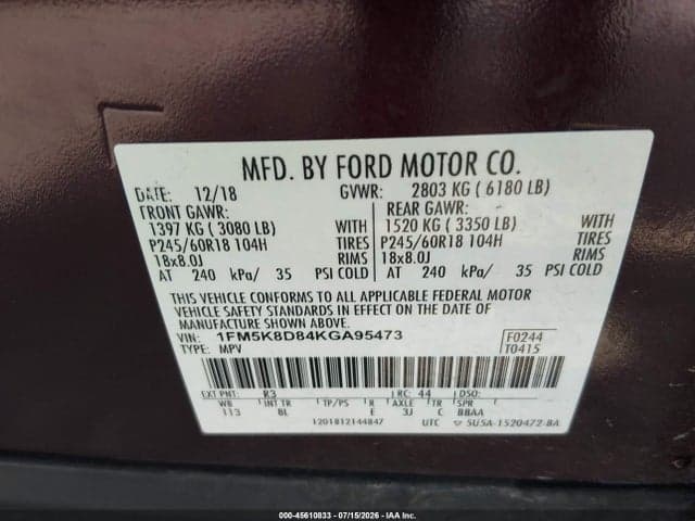 2019 FORD EXPLORER XLT 9