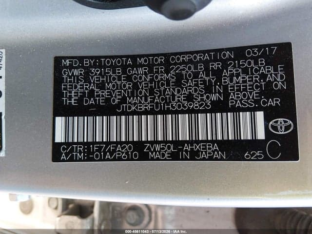 2017 TOYOTA PRIUS TWO 9
