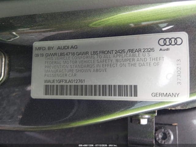 2020 AUDI S3 PREMIUM PLUS TFSI QUATTRO S TRONIC 9