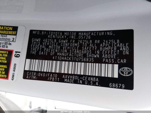 2026 TOYOTA CAMRY LE 9