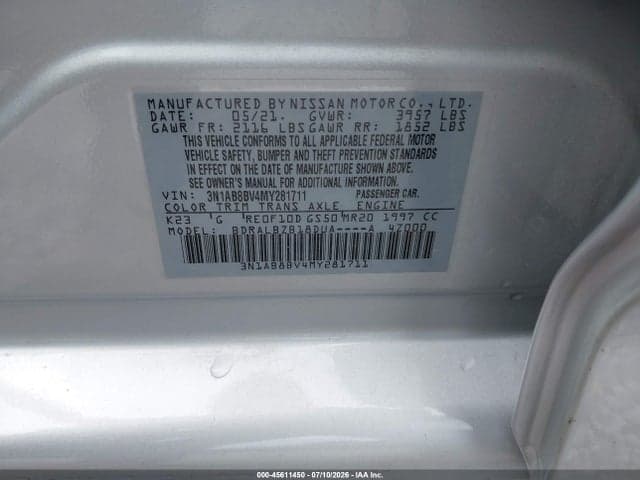 2021 NISSAN SENTRA S XTRONIC CVT 9