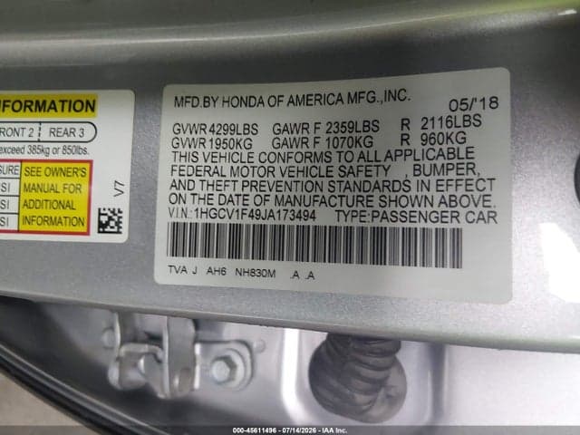 2018 HONDA ACCORD EX 9