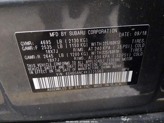 2019 SUBARU OUTBACK 2.5I LIMITED 9