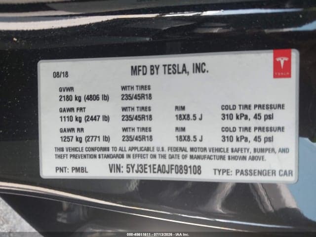 2018 TESLA MODEL 3 LONG RANGE/MID RANGE 9