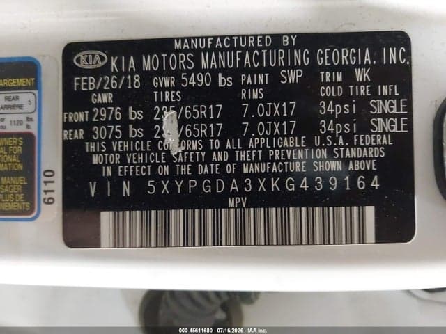 2019 KIA SORENTO 2.4L LX 9