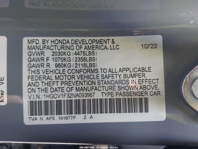 2022 HONDA ACCORD SPORT 9