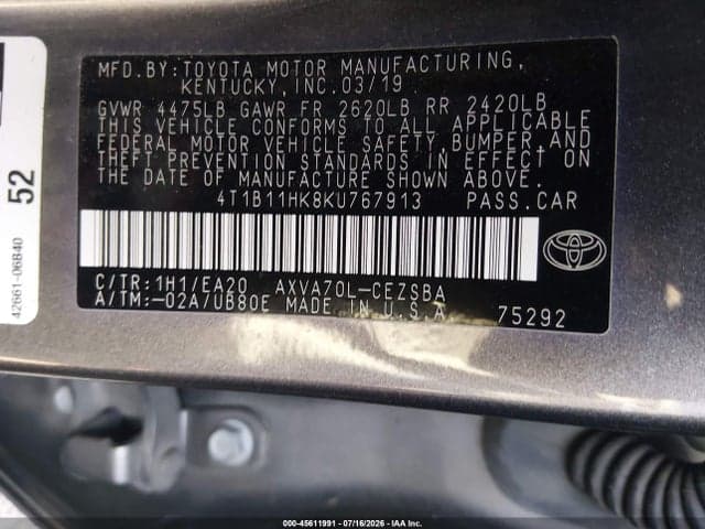 2019 TOYOTA CAMRY SE 9
