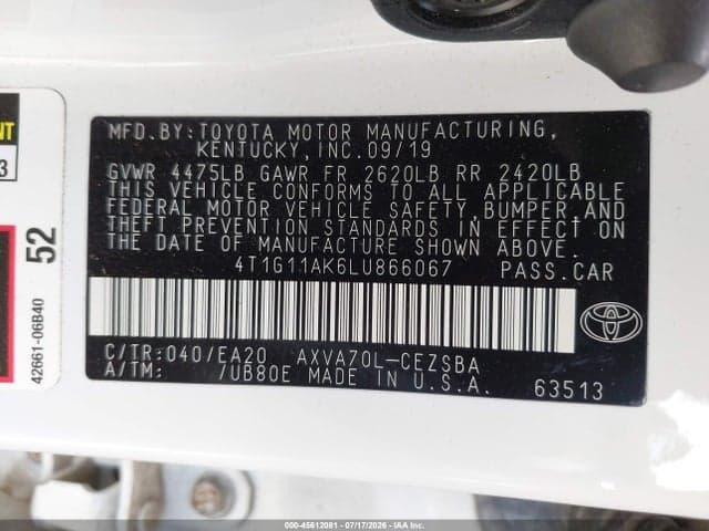2020 TOYOTA CAMRY SE 9