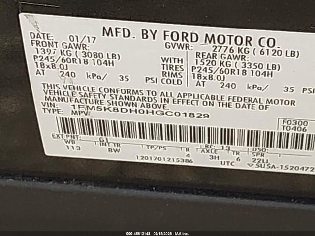 2017 FORD EXPLORER XLT 9